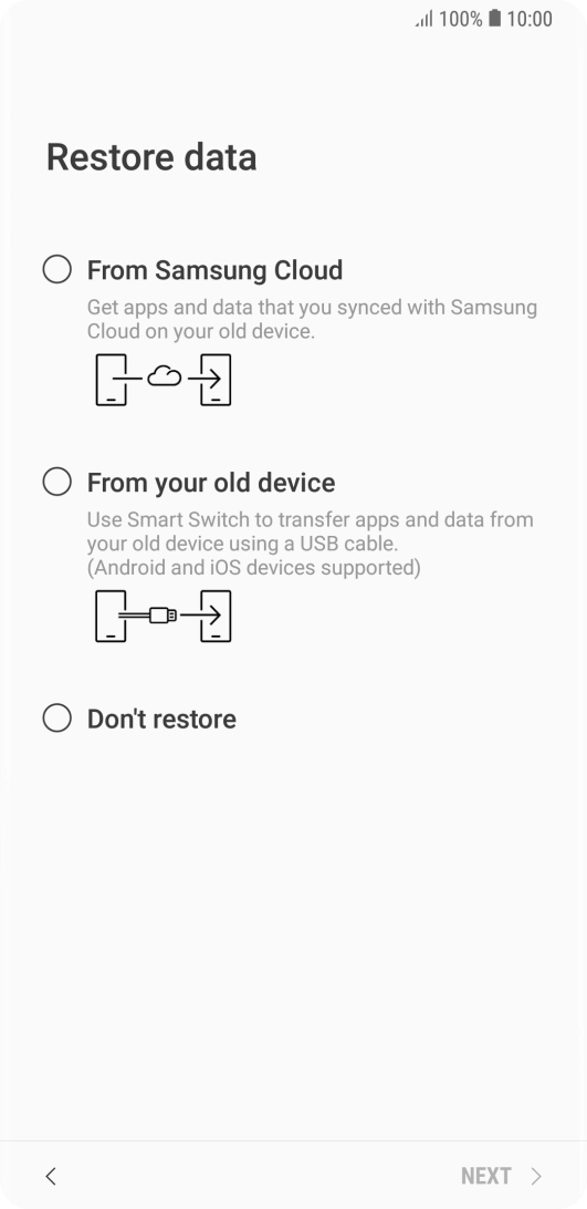 You can transfer the contents of another phone to your phone when it's activated for the first time and after a factory reset. When this screen is displayed, your phone is ready to transfer contents from another phone.
