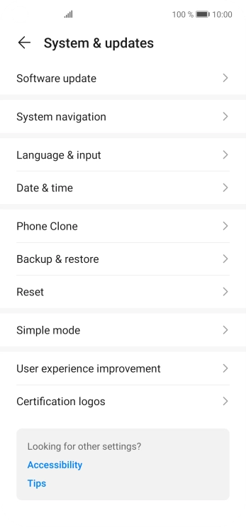 Press Software update. If a new software version is available, it's displayed. Follow the instructions on the screen to update the phone software.