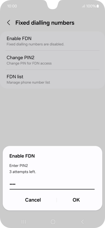Key in your PIN2 and press OK. The default PIN2 is 0000.