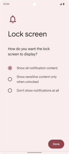 Press the required setting.