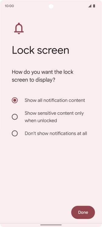 Press the required setting.