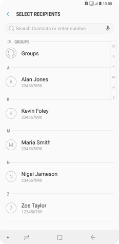 Press the search field and key in the first letters of the recipient's name.