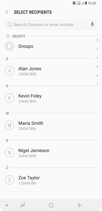 Press the search field and key in the first letters of the recipient's name.