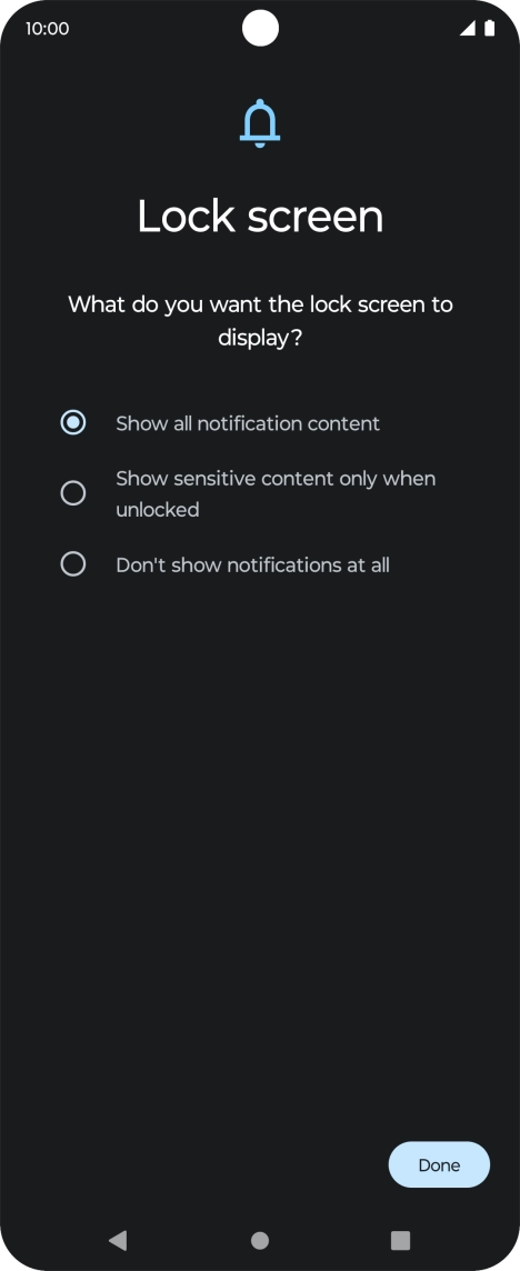 Press the required setting.