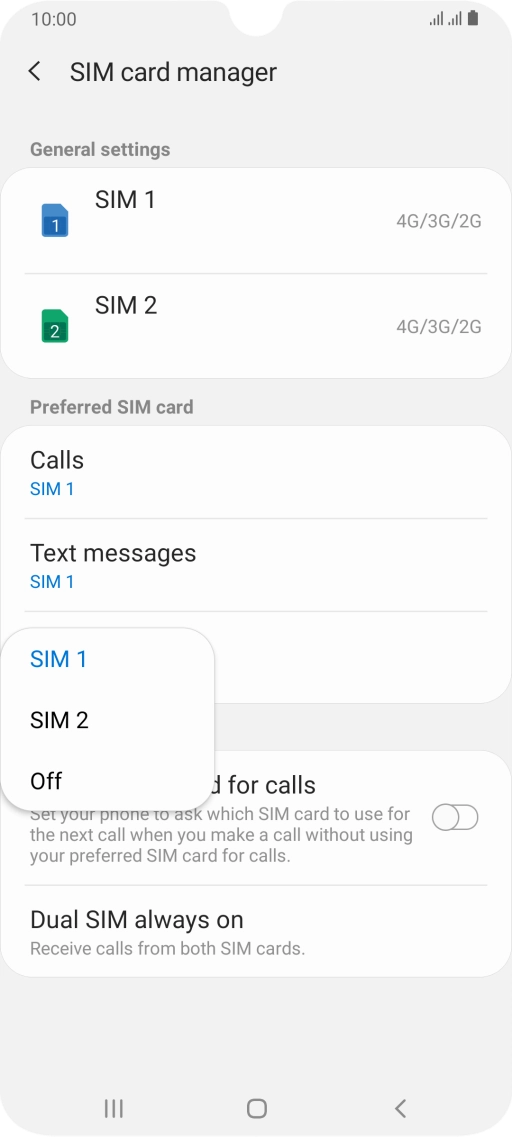 Press the required setting.