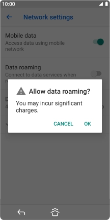 If you turn on data roaming, press OK.