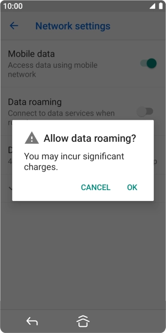 If you turn on data roaming, press OK.