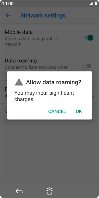 If you turn on data roaming, press OK.