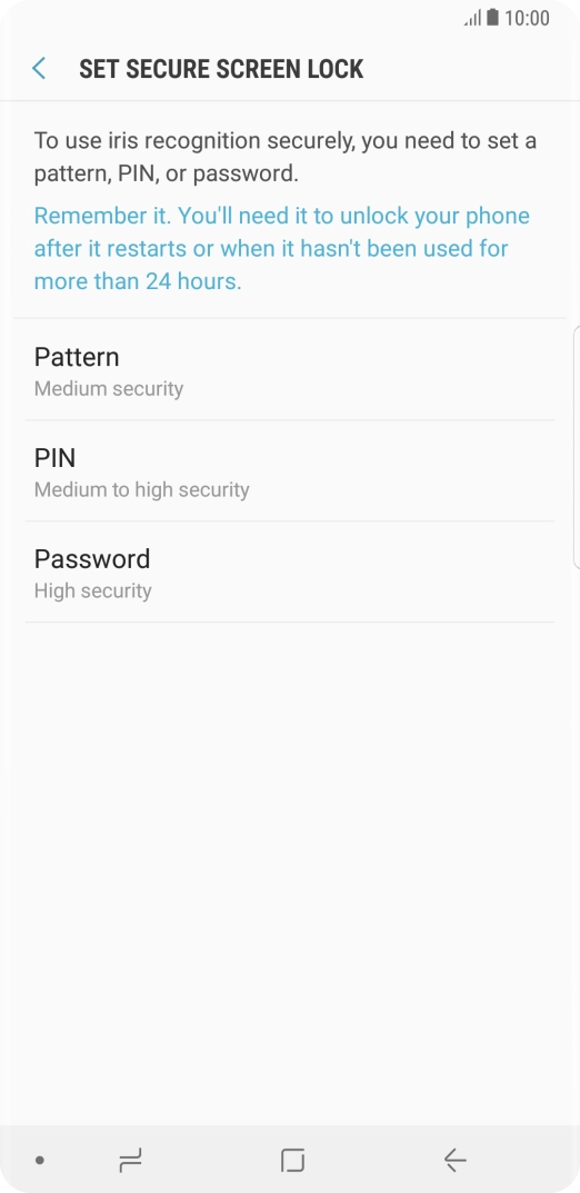 Press the required setting and follow the instructions on the screen to create an additional phone lock code.