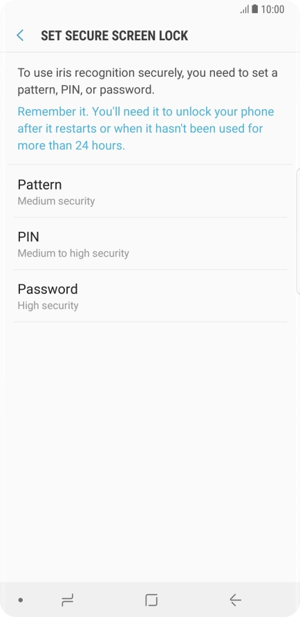 Press the required setting and follow the instructions on the screen to create an additional phone lock code.