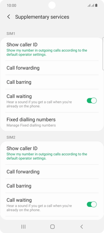 Press Call forwarding below the required SIM.