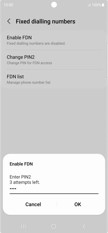 Key in your PIN2 and press OK. The default PIN2 is 0000.