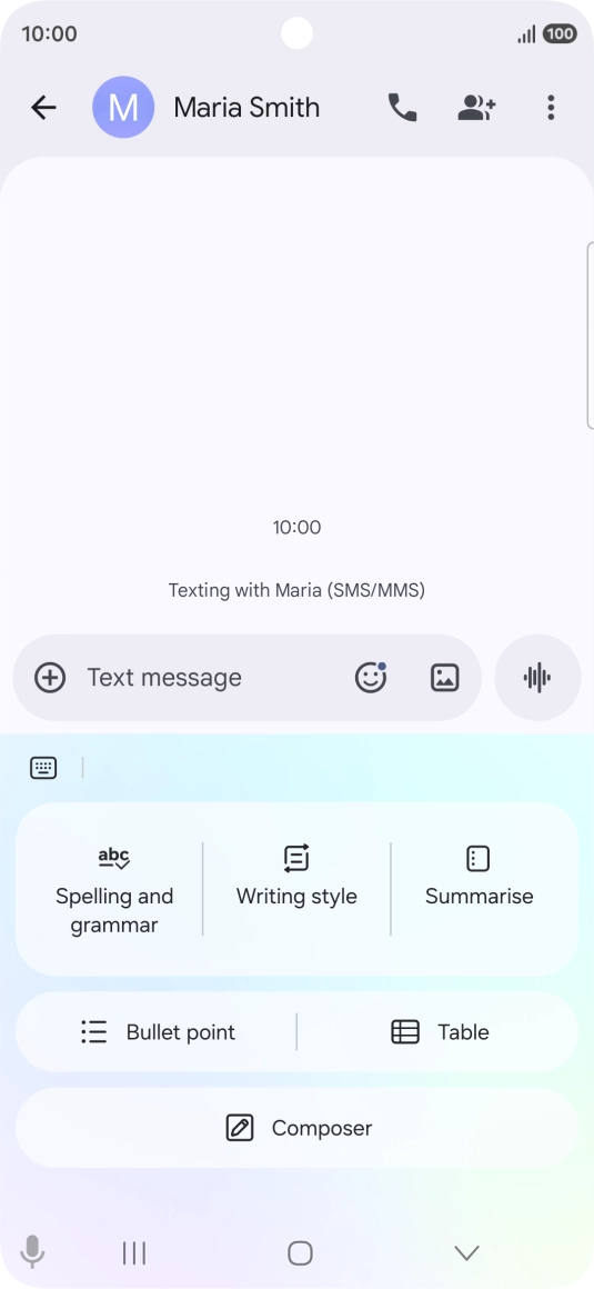 To generate a text, press Composer and follow the instructions on the screen to use the function.