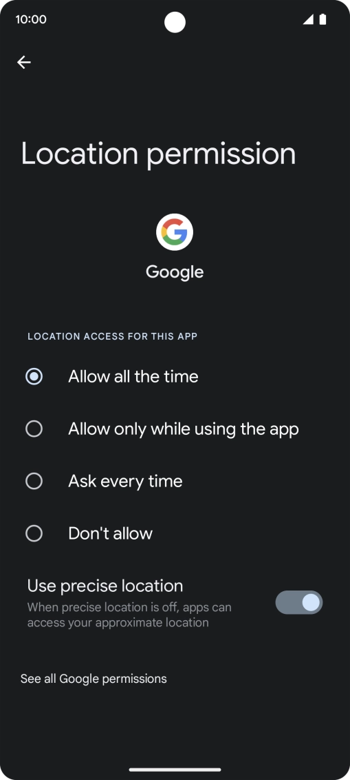 Press the required setting.