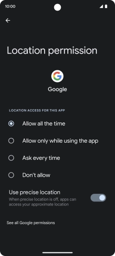 Press the required setting.