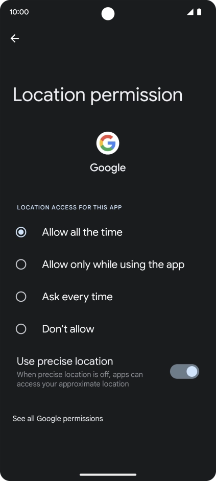Press the required setting.
