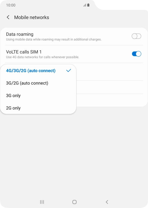 Press the required network mode.