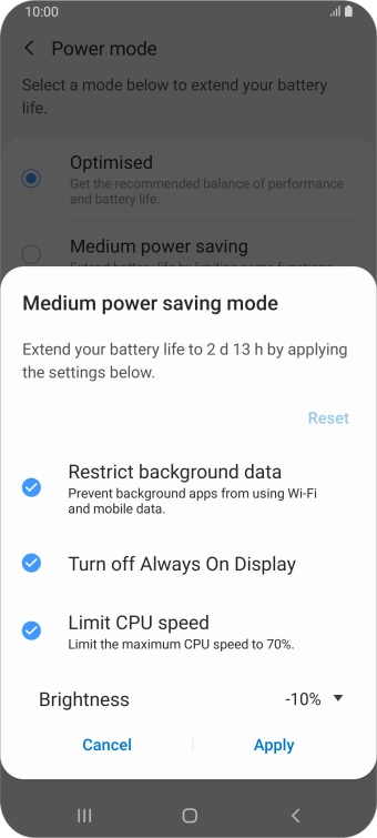 Press Apply to turn on the function.