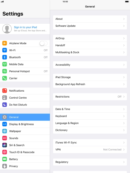 Press Sign in to your iPad.