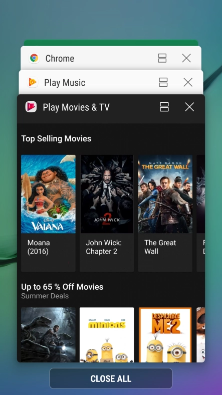 To end one running application, slide your finger right on the required application.