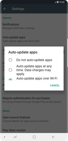 To turn off automatic update of apps, press Do not auto-update apps.