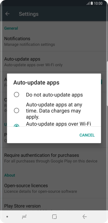 To turn off automatic update of apps, press Do not auto-update apps.