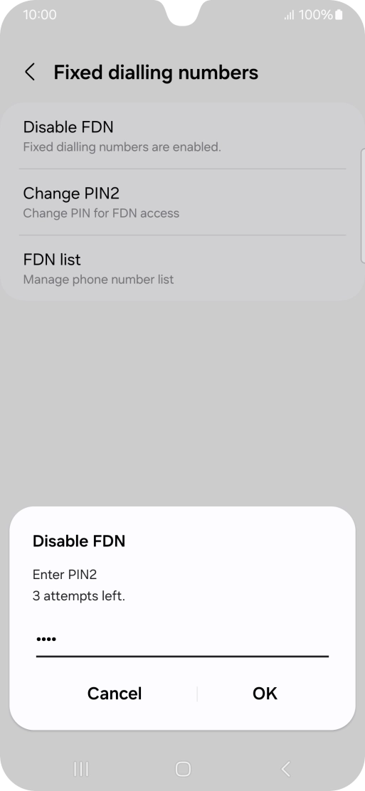 Key in your PIN2 and press OK. The default PIN2 is 0000.