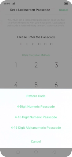 Press the required phone lock code and follow the instructions on the screen to create an additional phone lock code.