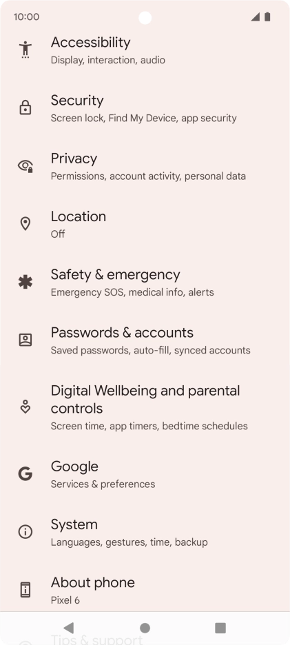 Press Passwords & accounts.