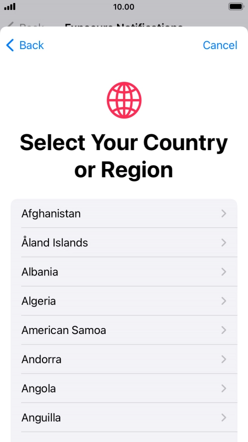 Press the required country.