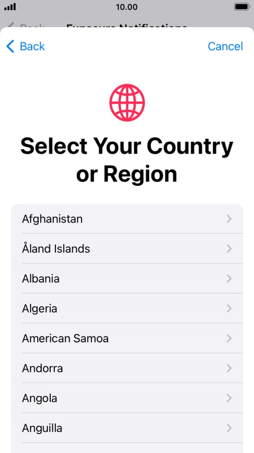 Press the required country.