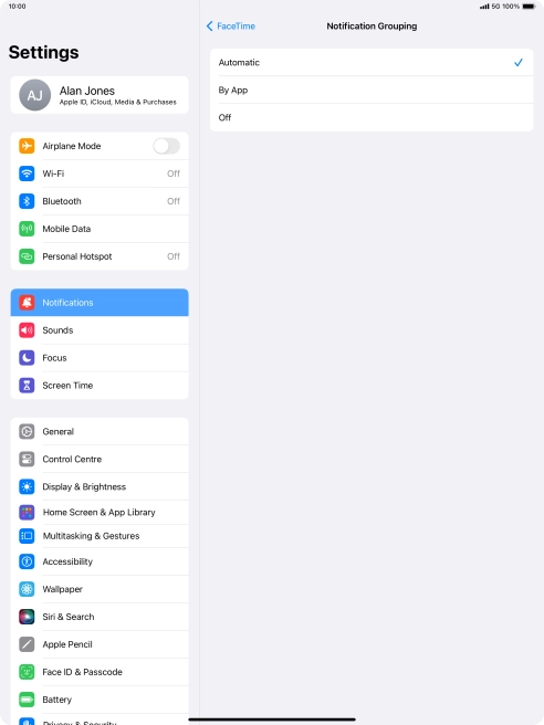 Press the required setting.