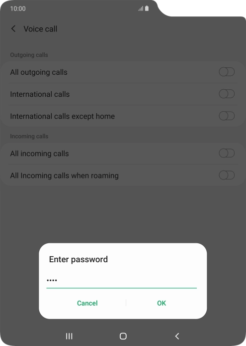 Key in your barring password and press OK.