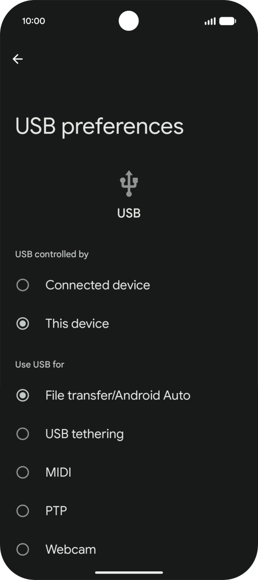 Press File transfer/Android Auto.