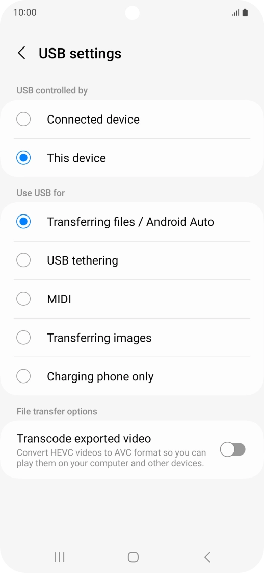 Press Transferring files / Android Auto.