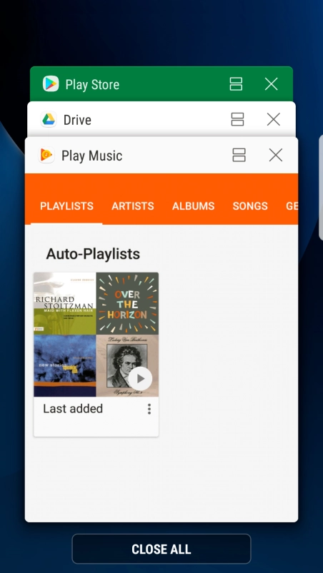 To end one running application, slide your finger right on the required application.