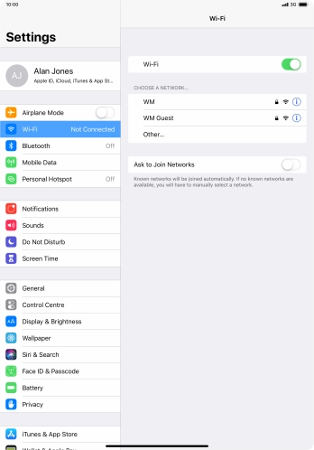 Press the required Wi-Fi network and key in the password for the Wi-Fi network.