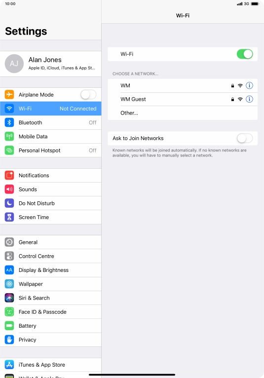 Press the required Wi-Fi network and key in the password for the Wi-Fi network.