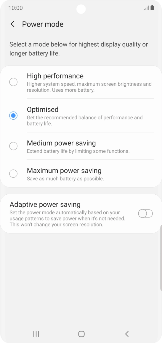 Press the required setting to turn on the function.