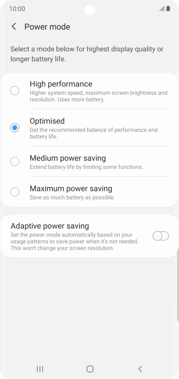 Press the required setting to turn on the function.
