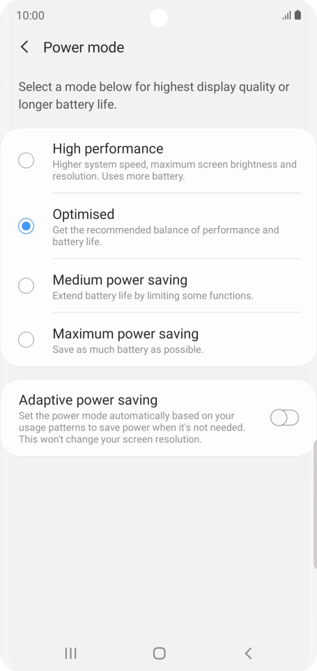 Press the required setting to turn on the function.