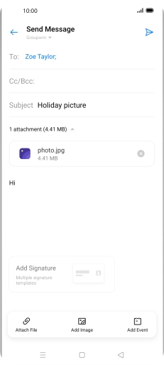 Press the send icon when you've finished your email.