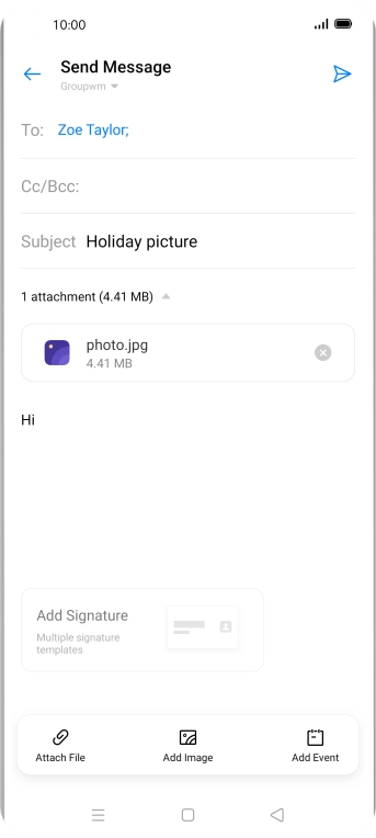 Press the send icon when you've finished your email.