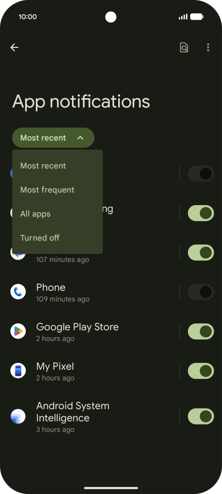 Press the required setting.