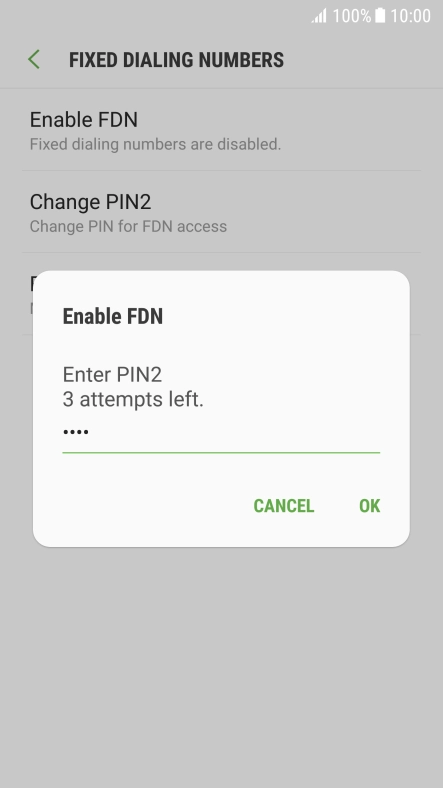 Key in your PIN2 and press OK. The default PIN2 is 0000.