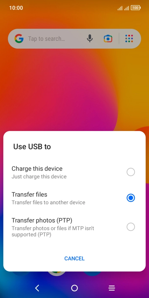 Press Transfer files.