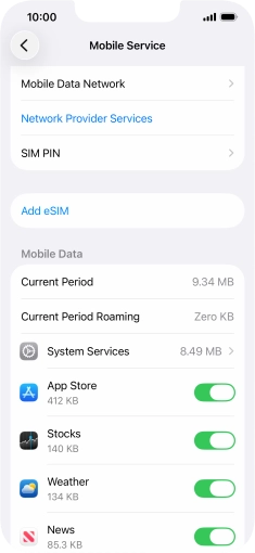 Press the indicators next to the required applications to turn the function on or off.