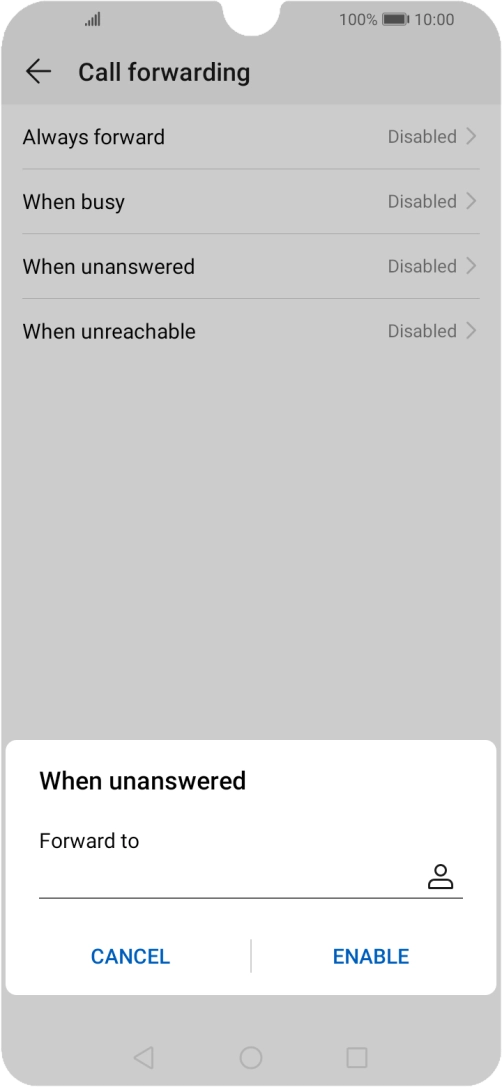 Key in +447953222222 and press ENABLE.