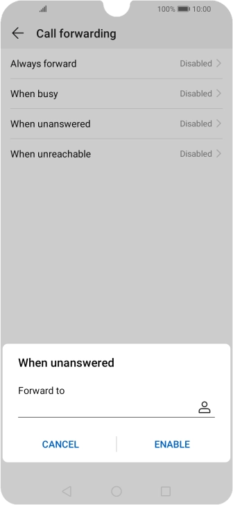 Key in +447953222222 and press ENABLE.