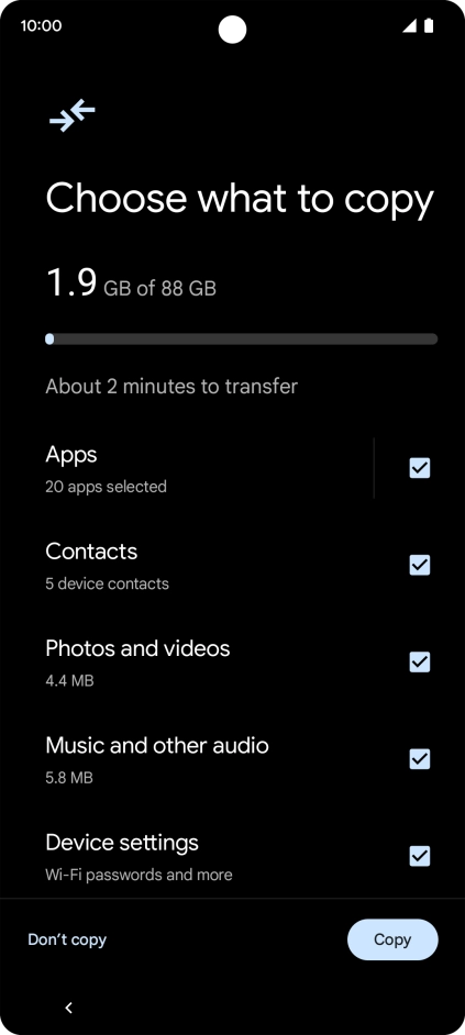 Press the fields next to the required data types.
